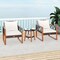 3 Pieces Patio Furniture Set with Tempered Glass Top Table and Soft Cushions-Off White